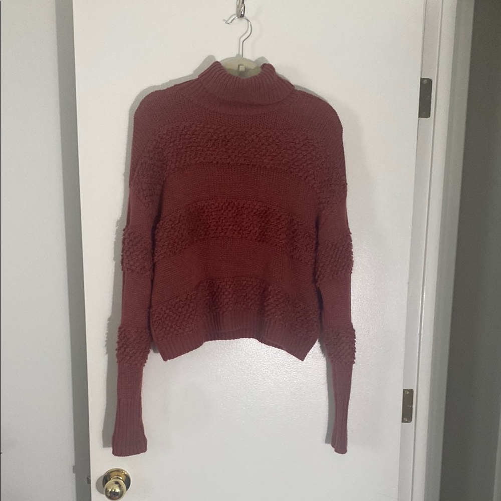 Chunky Knit Turtleneck Sweater - Rust Red - Picture 1 of 3